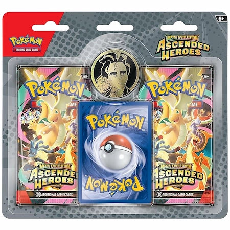 Voorkant van Ascended Geroes 2 pack Blister met munt, promo en twee booster packs