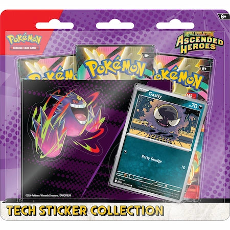 Voorkant van Ascended Heroes Tech sticker collection met Gengar sticker en Gastly Promo