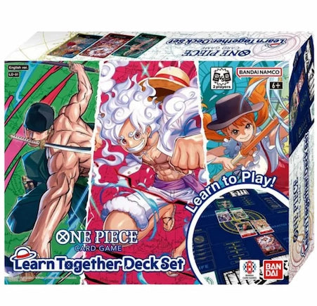 Voorkant van de One Piece Learn Together Deck set met daarop Zoro, Luffy en Nami.