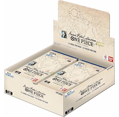 Voorkant van een One Piece EB02 Boosterbox die open ligt met verschillende Booster Packs zichtbaar