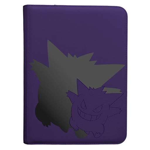 Voorkant van de Pro Binder Gengar editie waardoor de map paars van kleur is en afgebeeld met een Gengar
