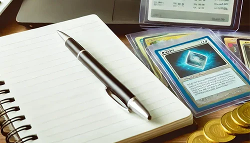 Een AI gegenereerde foto met als doel een stapel Pokémon kaarten en de waarde die inzichtelijk wordt gemaakt.