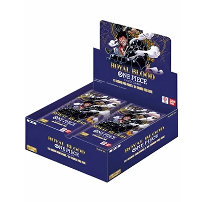 Voorkant One Piece OP10 Booster Box, die open ligt met verschillende boosterpacks zichtbaar.