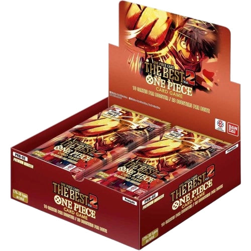 Voorkant van een open One Piece PRB02 Booster Box met booster packs zichtbaar.