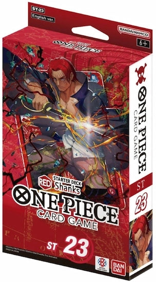 De voorkant van One Piece Starter Deck ST23. Dit deck valt onder de kleur Red en heeft Shanks aan de voorkant.