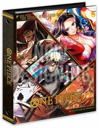 Achterkant van de One Piece Seven Warlords of the Sea Binder met daarop verschillende personages van de One Piece Anime